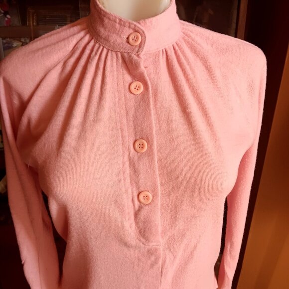 Medium Women's Secretary Top Vintage 70's Challissimo Pink Button-Up Blouse Mom - Picture 1 of 8